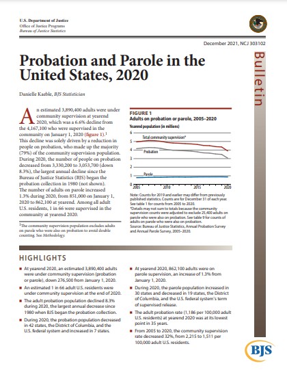 Probation and Parole in the United States 2020 Cover