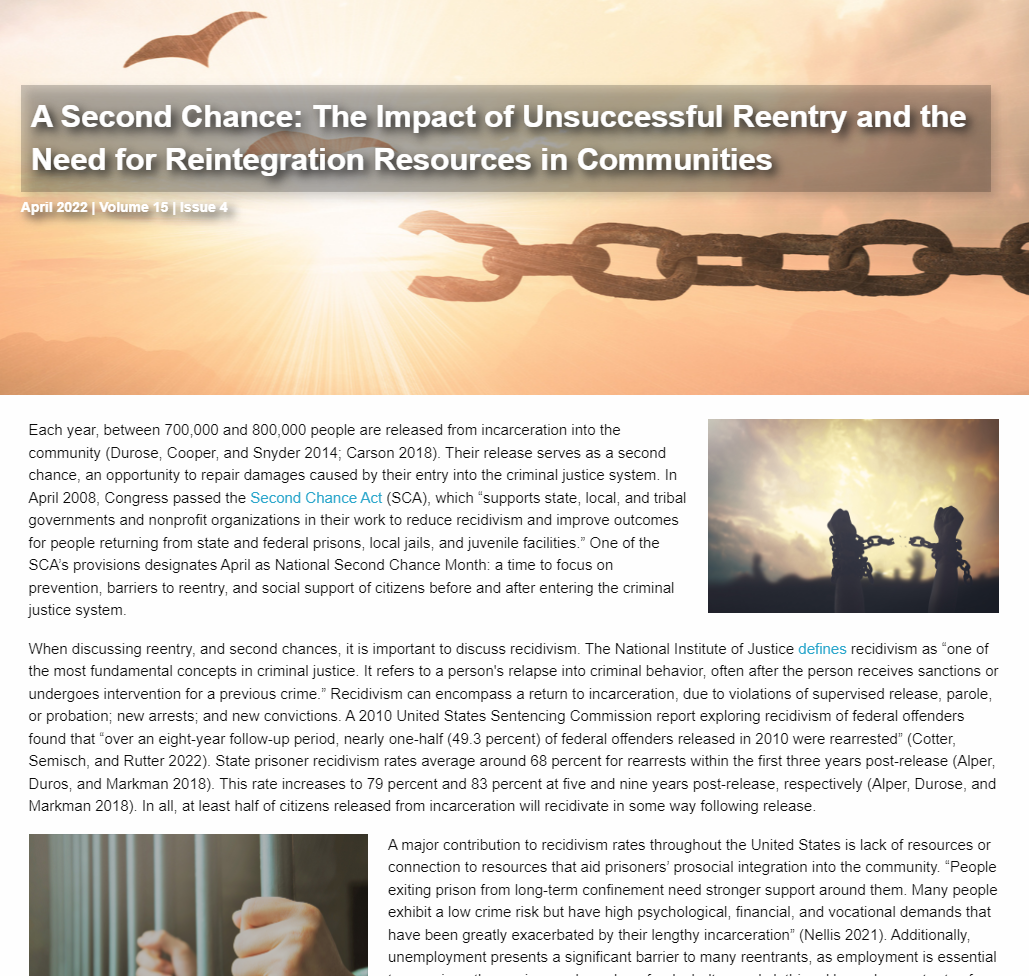 A Second Chance: The Impact of Unsuccessful Reentry and the Need for Reintegration Resources in Communities Cover