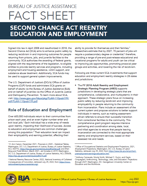 SCA Reentry Education and Employment Factsheet