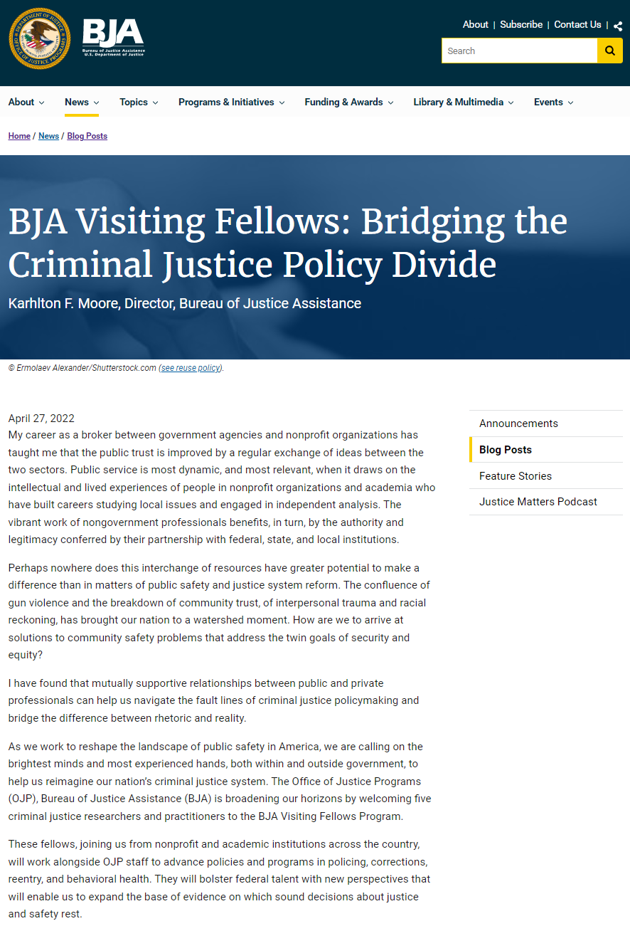 BJA Visiting Fellows: Bridging the Criminal Justice Policy Divide
