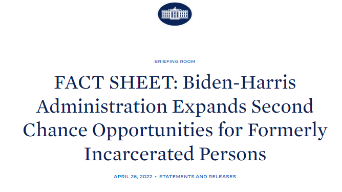 FACT SHEET: Biden-⁠Harris Administration Expands Second Chance Opportunities Cover