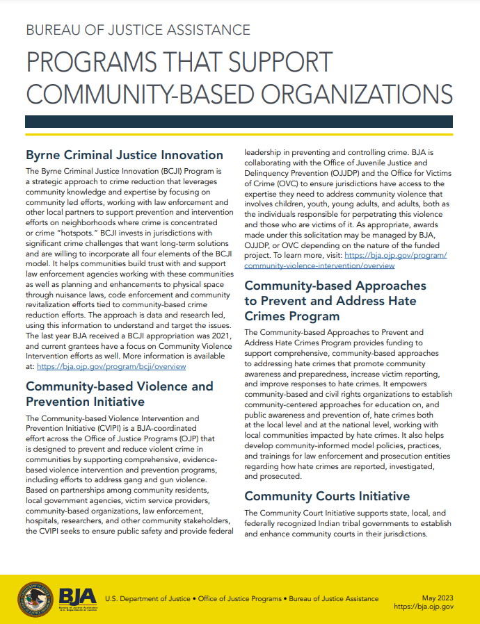 Bureau of Justice Assistance Programs That Support Community-Based Organizations Cover