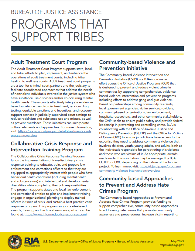 Bureau of Justice Assistance Programs That Support Tribes Cover
