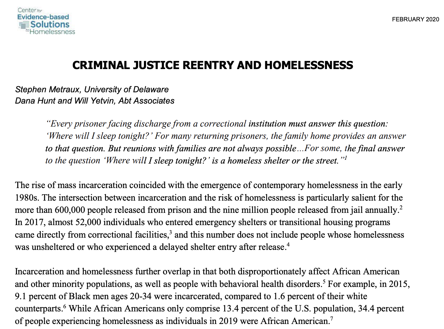 Criminal Justice Reentry and Homelessness Cover