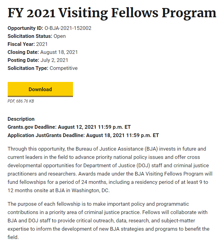 FY 2021 Visiting Fellows Program Screenshot
