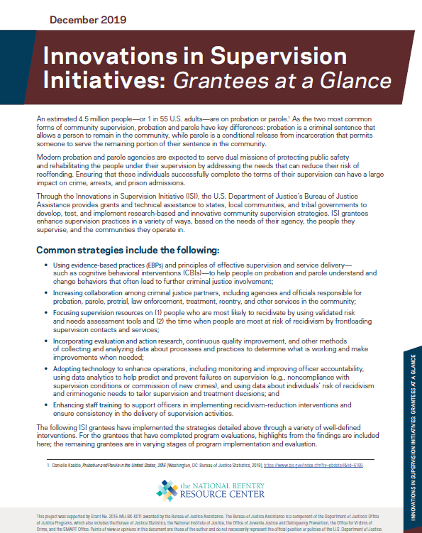 Innovations in Supervision Initiatives_Grantees at a Glance