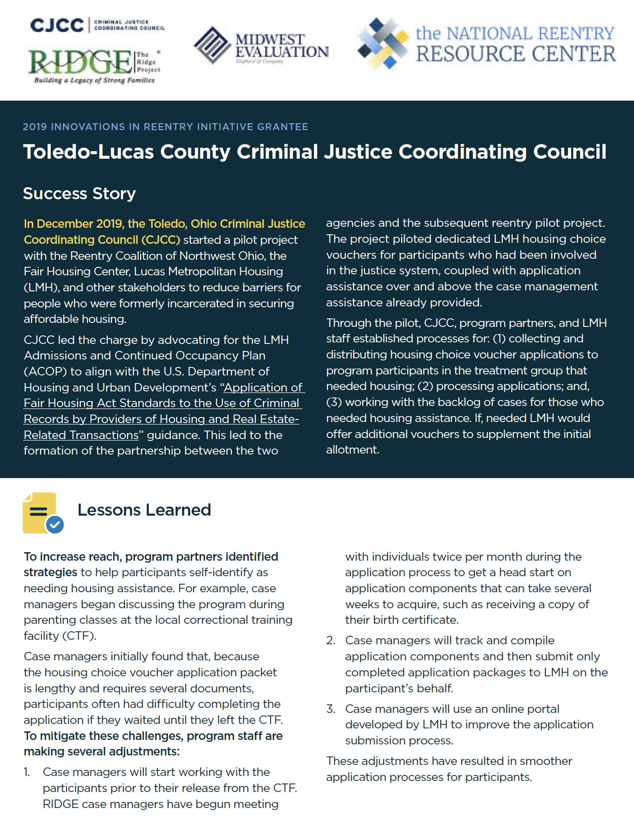 SCA Success Story - Toledo-Lucas, Ohio brief cover