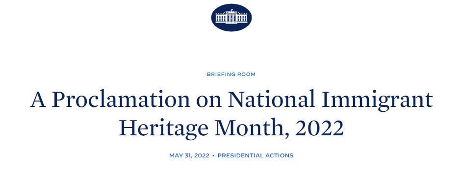 National Immigrant Heritage Month 2022 Proclamation screenshot