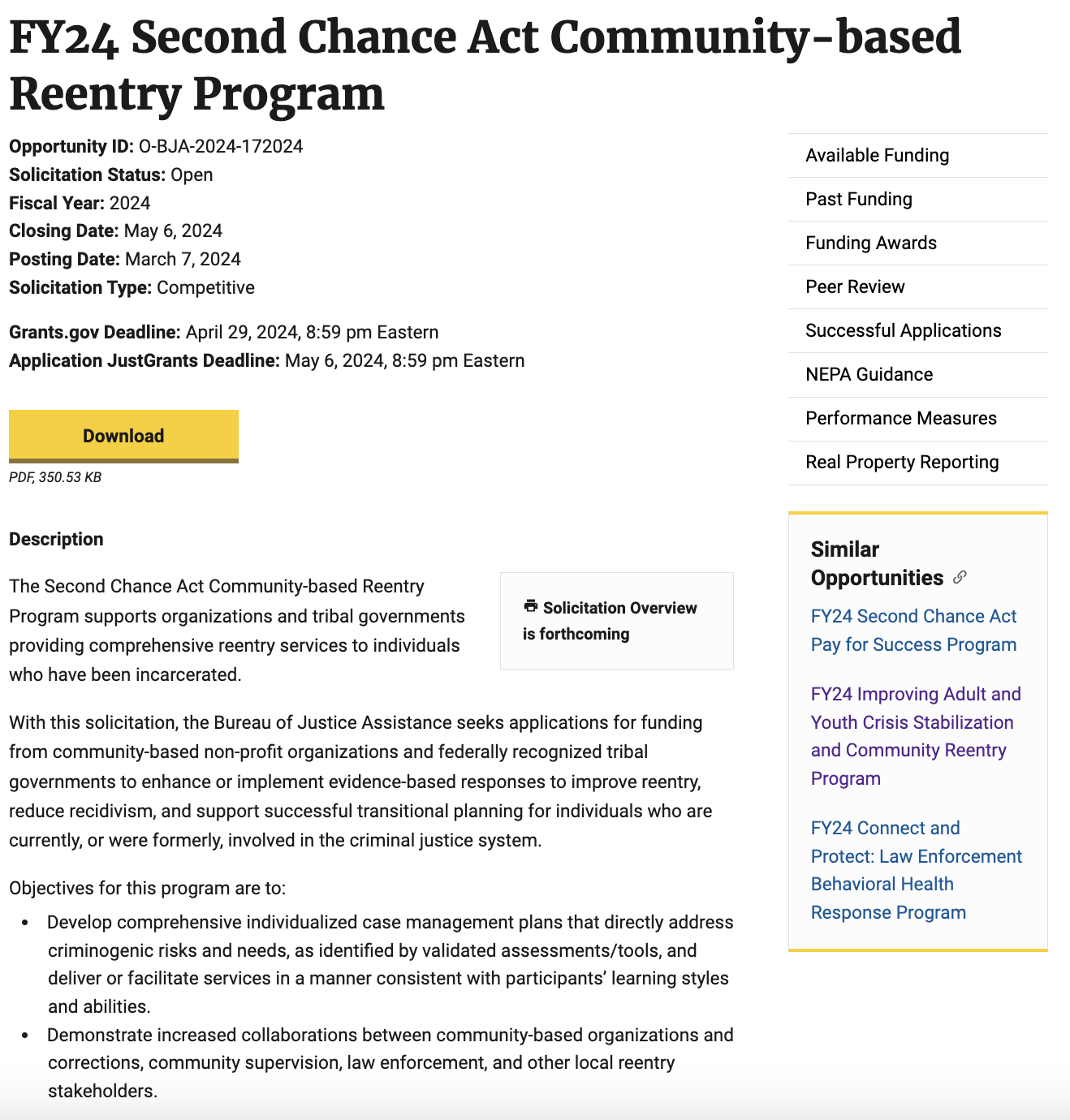 FY24 Second Chance Act Community-based Reentry Program