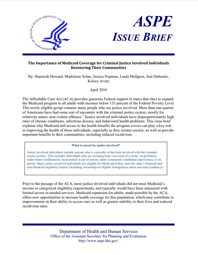 The Importance of Medicaid Coverage for Criminal Justice Involved Individuals Reentering Their Communities Cover