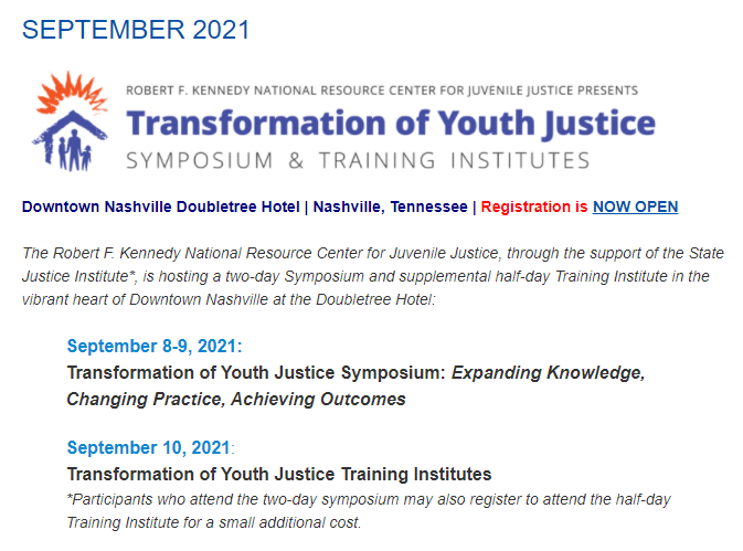 Transformation of Youth Justice Symposium & Training Institutes Screenshot