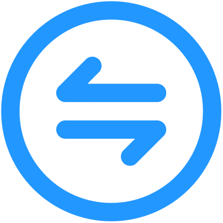 Icon: Circle with two stacked diverging arrows