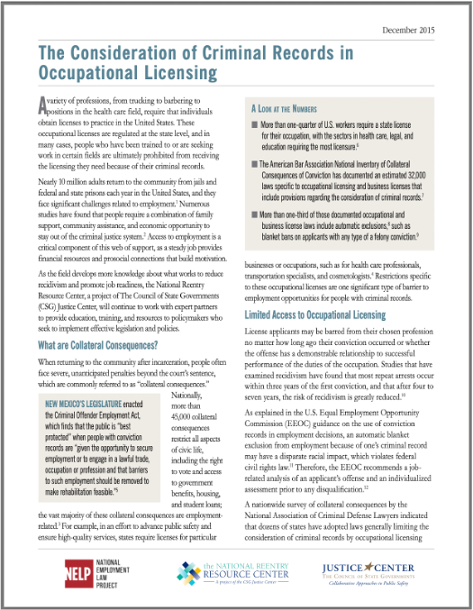 The Consideration of Criminal Records in Occupational Licensing cover image