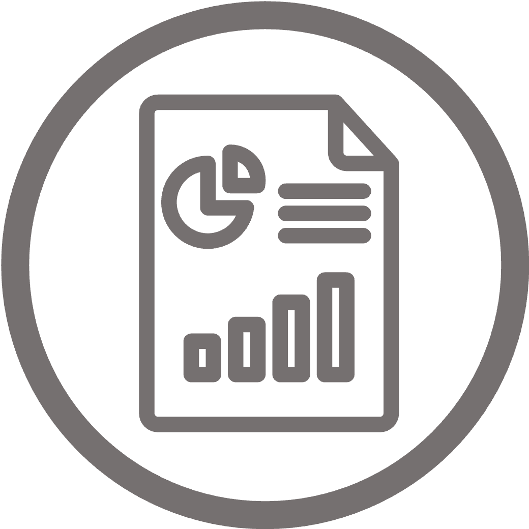 Circular icon of a document with data displayed