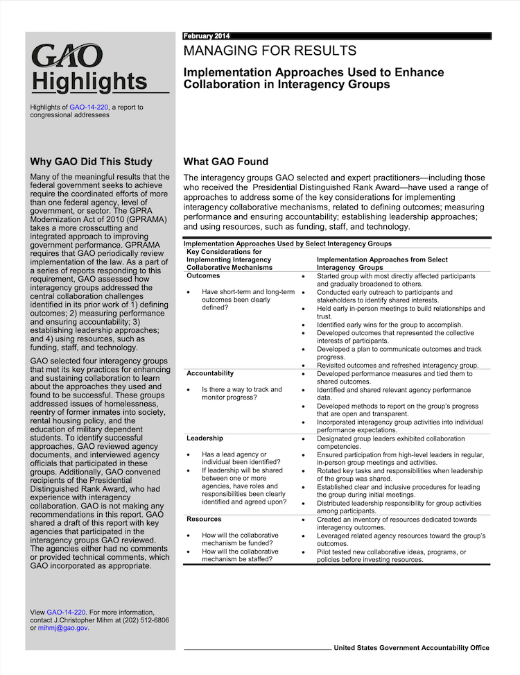 Enhancing Collaboration in Interagency Groups report cover