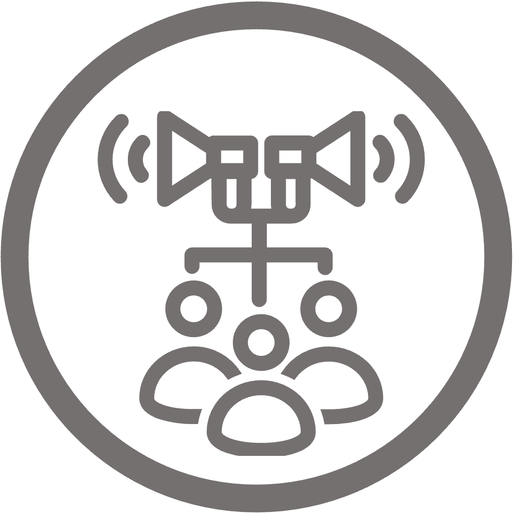 Icon of a network surrounding a person all inside a circle