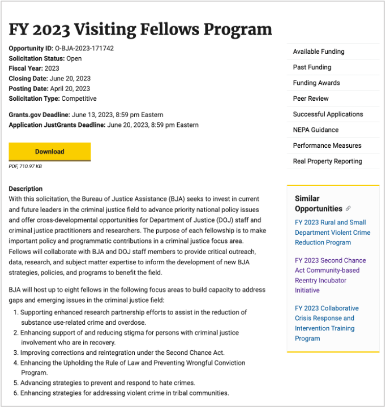 FY 2023 Visiting Fellows Program solicitation page