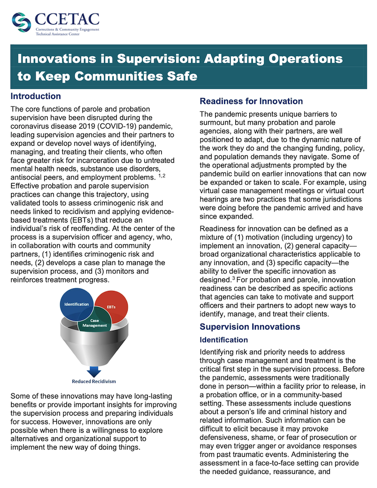 nnovations in Supervision: Adapting Operations to Keep Communities Safe brief cover