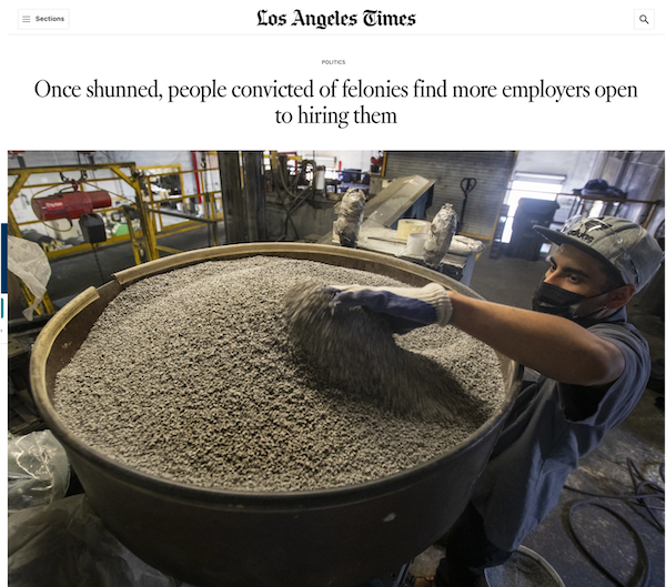 Los Angeles Times article cover showing a man working