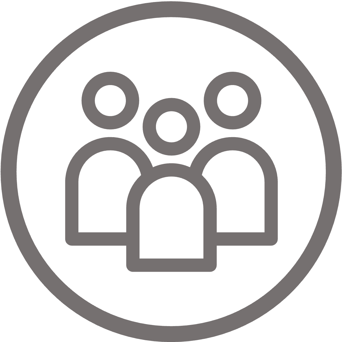 Circular icon of three people with center person lower than other two