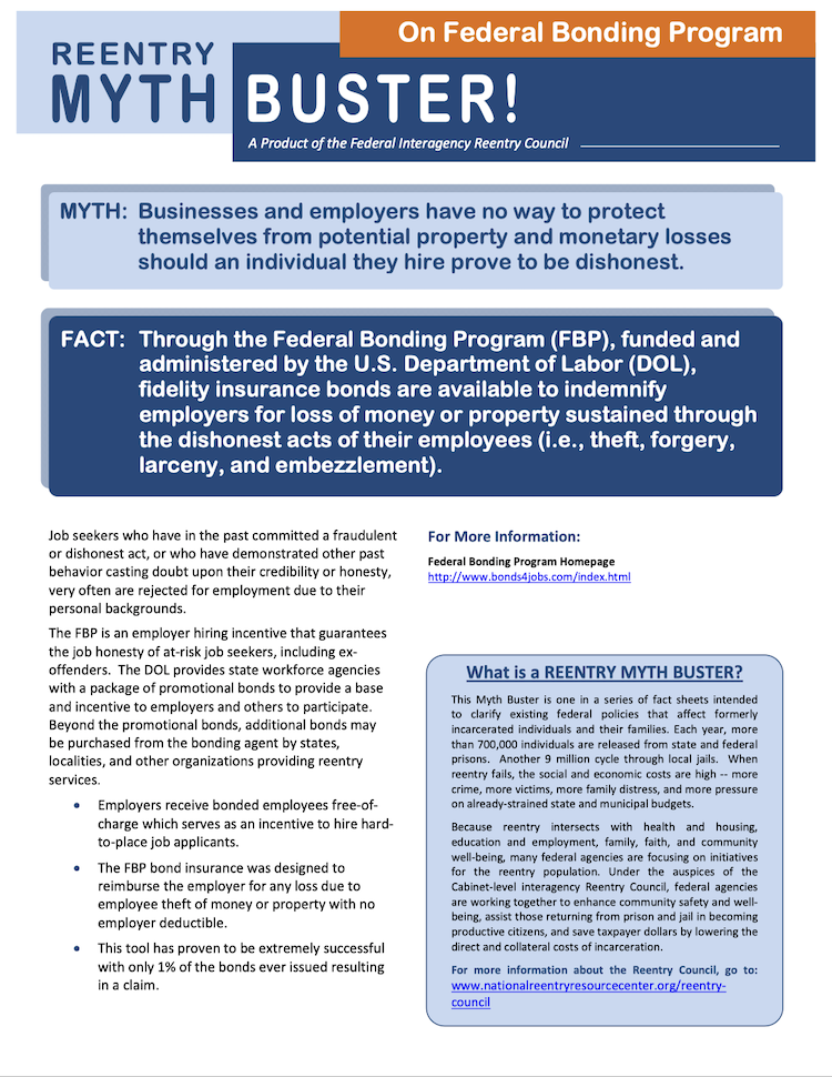 Myth Buster on Federal Bonding Program fact sheet