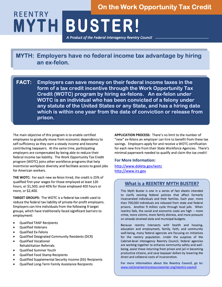 Myth Buster on the Work Opportunity Tax Credit fact sheet