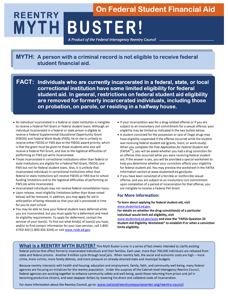 Myth Buster on Federal Student Financial Aid fact sheet