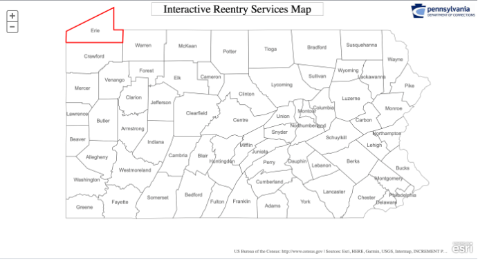 Pennsylvania Interactive Reentry Services Map by County