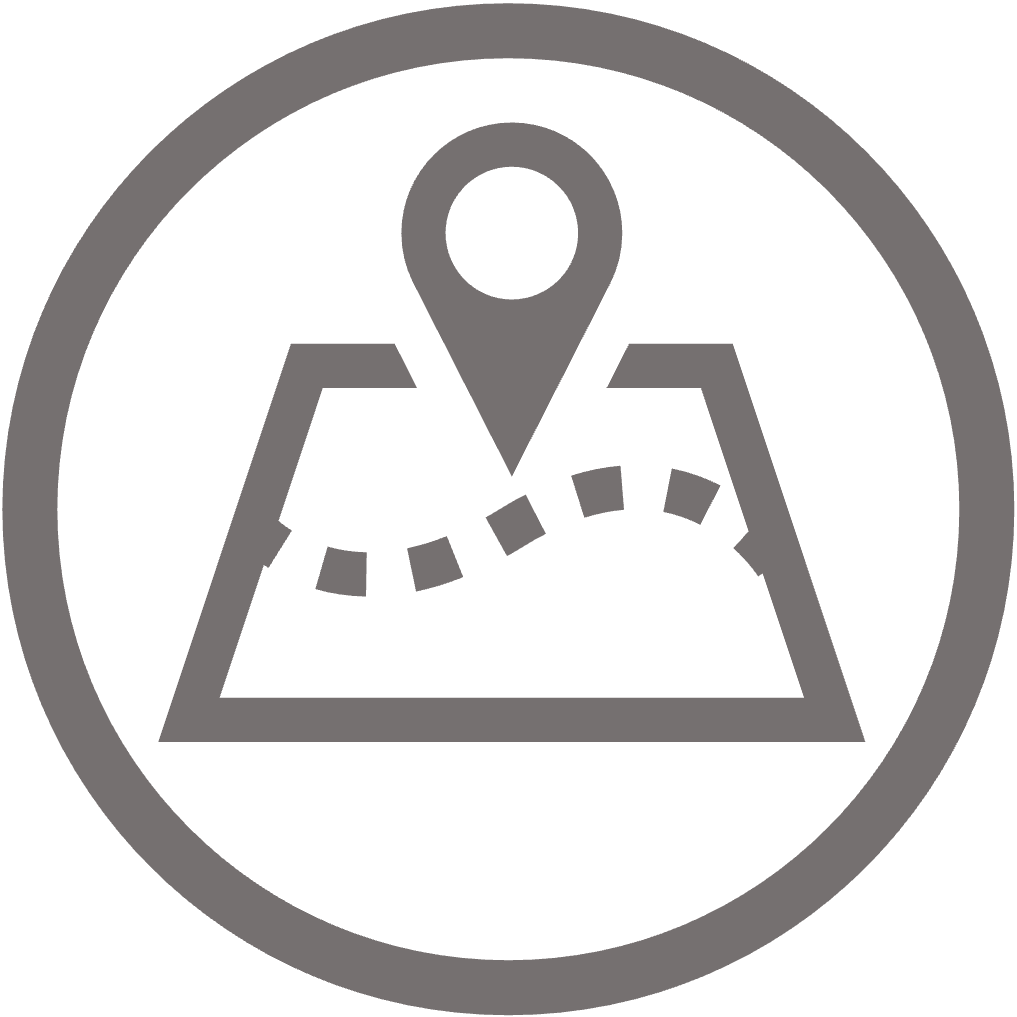 Icon of a map with a location pinpoint inside a circle