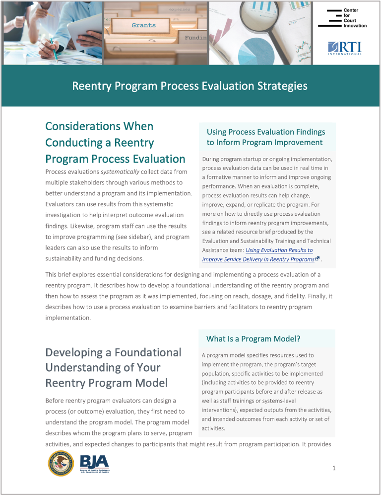 Reentry Program Process Evaluation Strategies brief cover