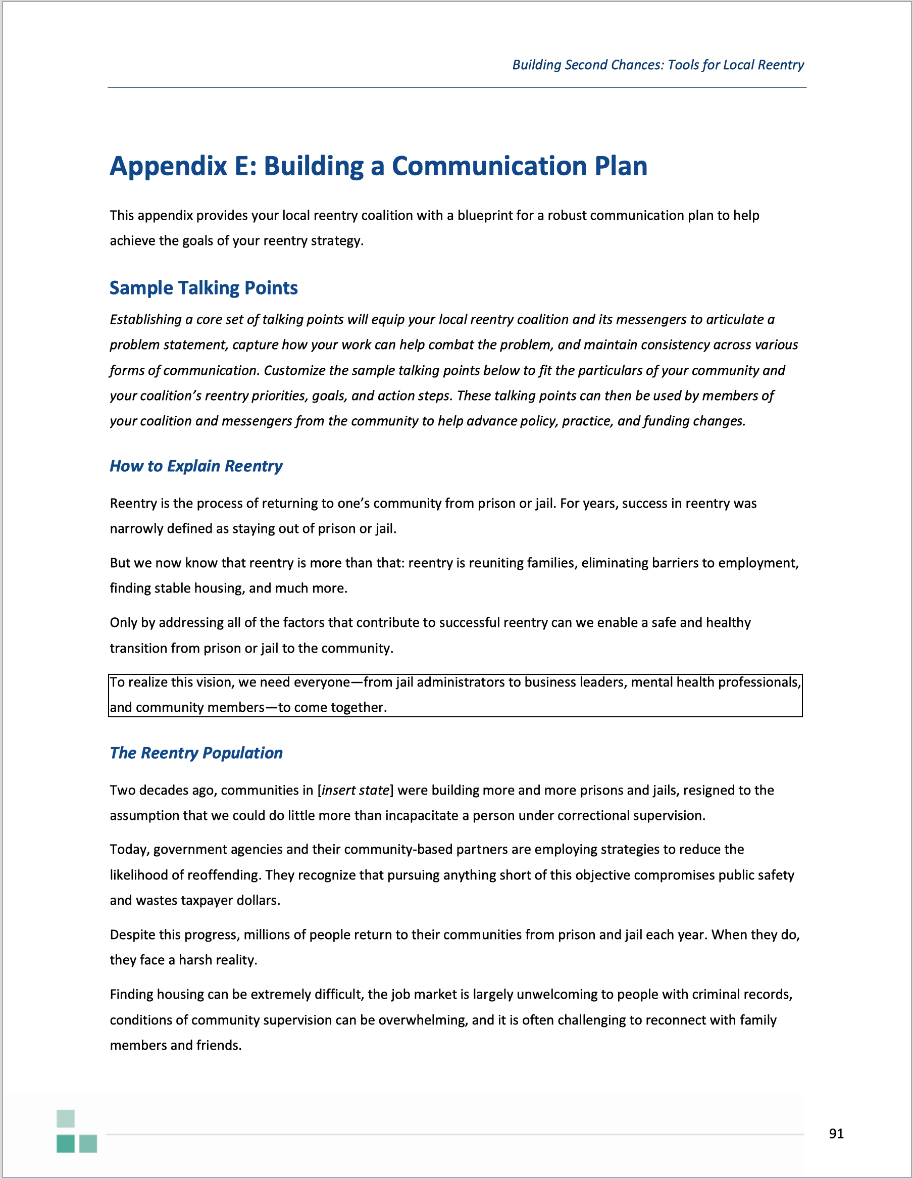 Screenshot of Appendix E: Building a Communication Plan