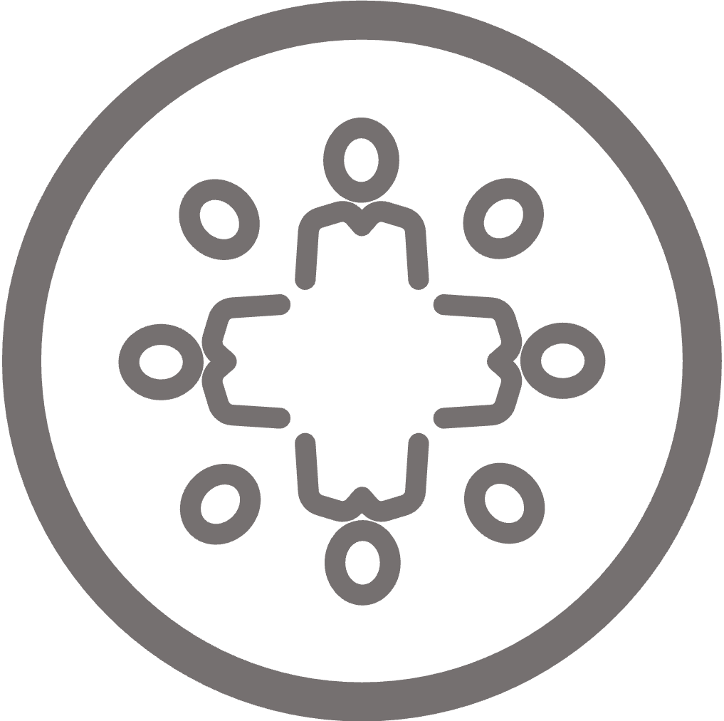 Circular icon of an array of people in the shape of a circle