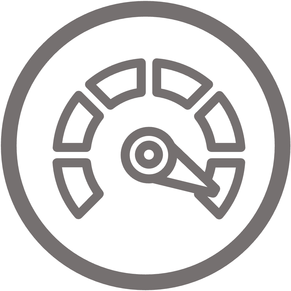 Icon of a dialed meter aligned fully right inside a circle