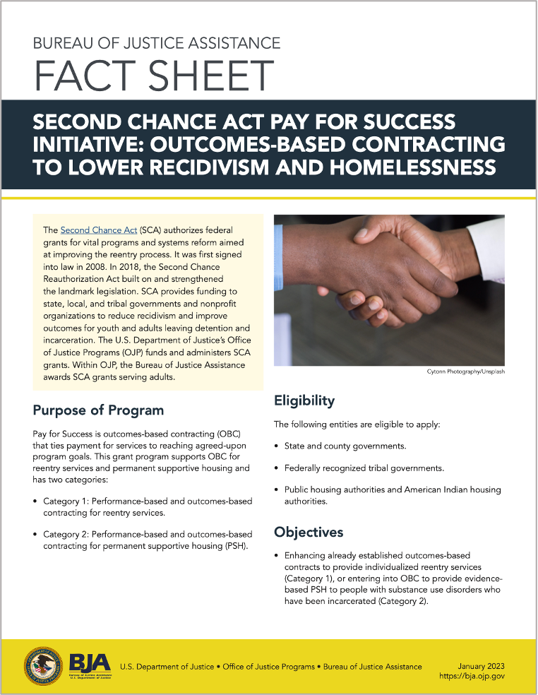 Second Chance Act Pay for Success Program fact sheet cover