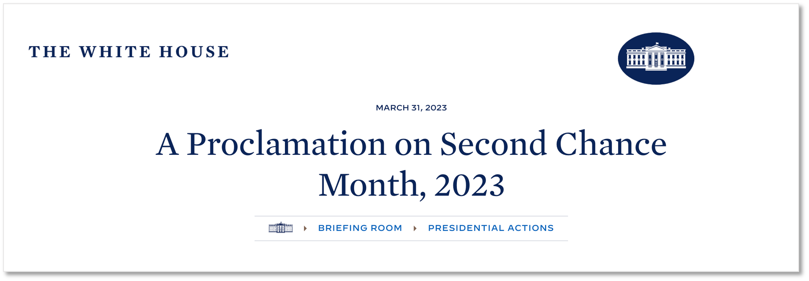 Second Chance Month 2023 Proclamation banner