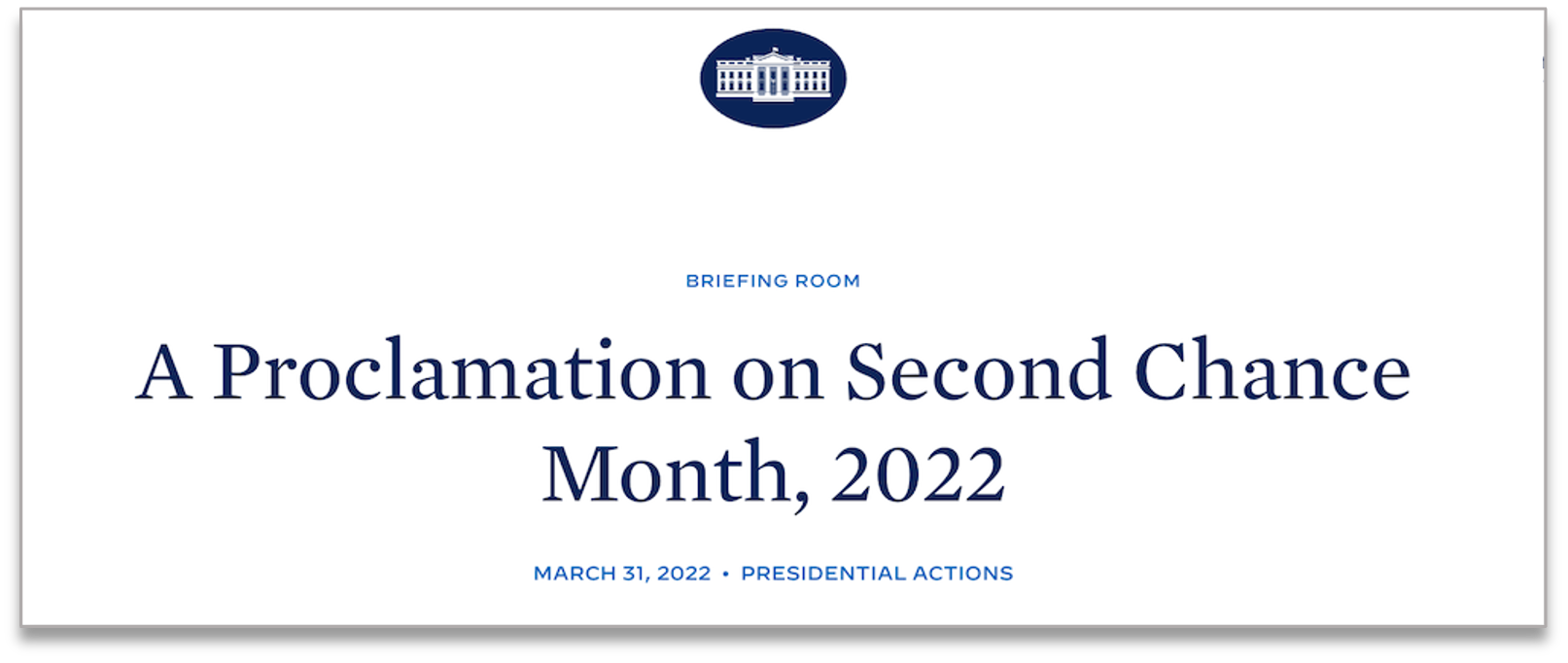 Second Chance Month 2022 Proclamation screenshot