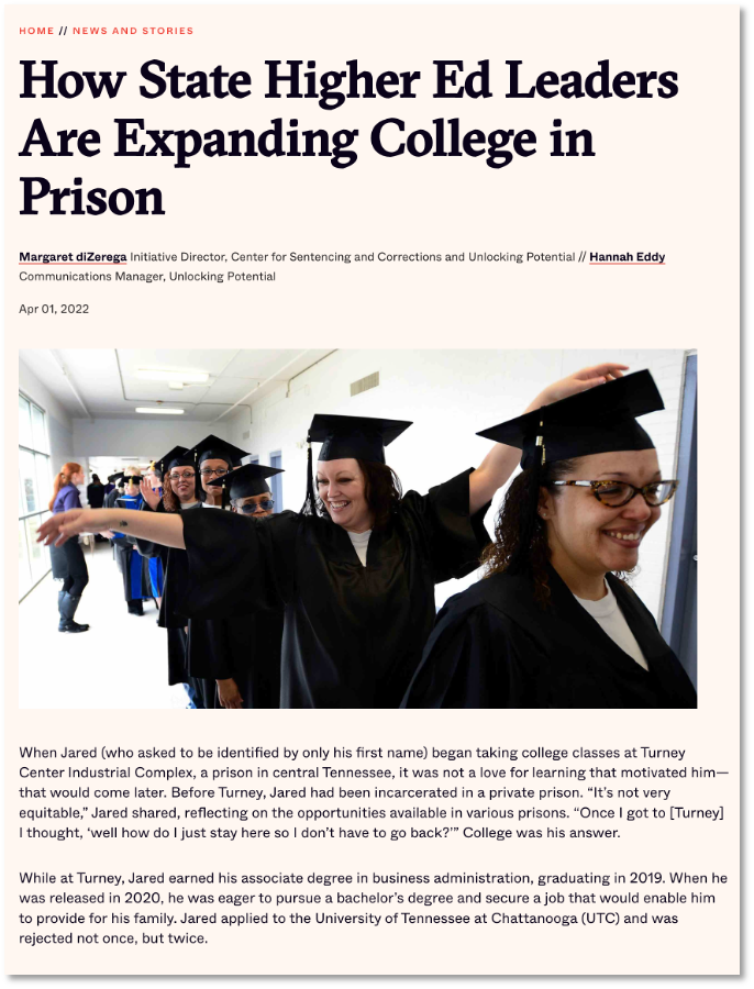 State Higher Education Expanding College in Prison article cover