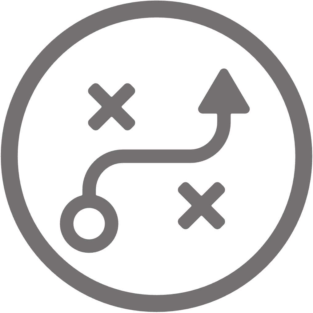 Circular icon of arrow weaving between two circles