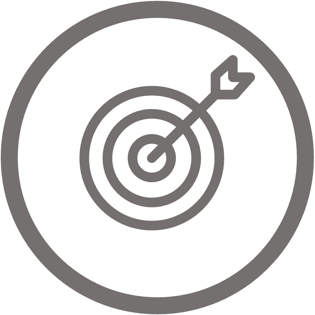 Icon of arrow in bullseye of target all inside a circle