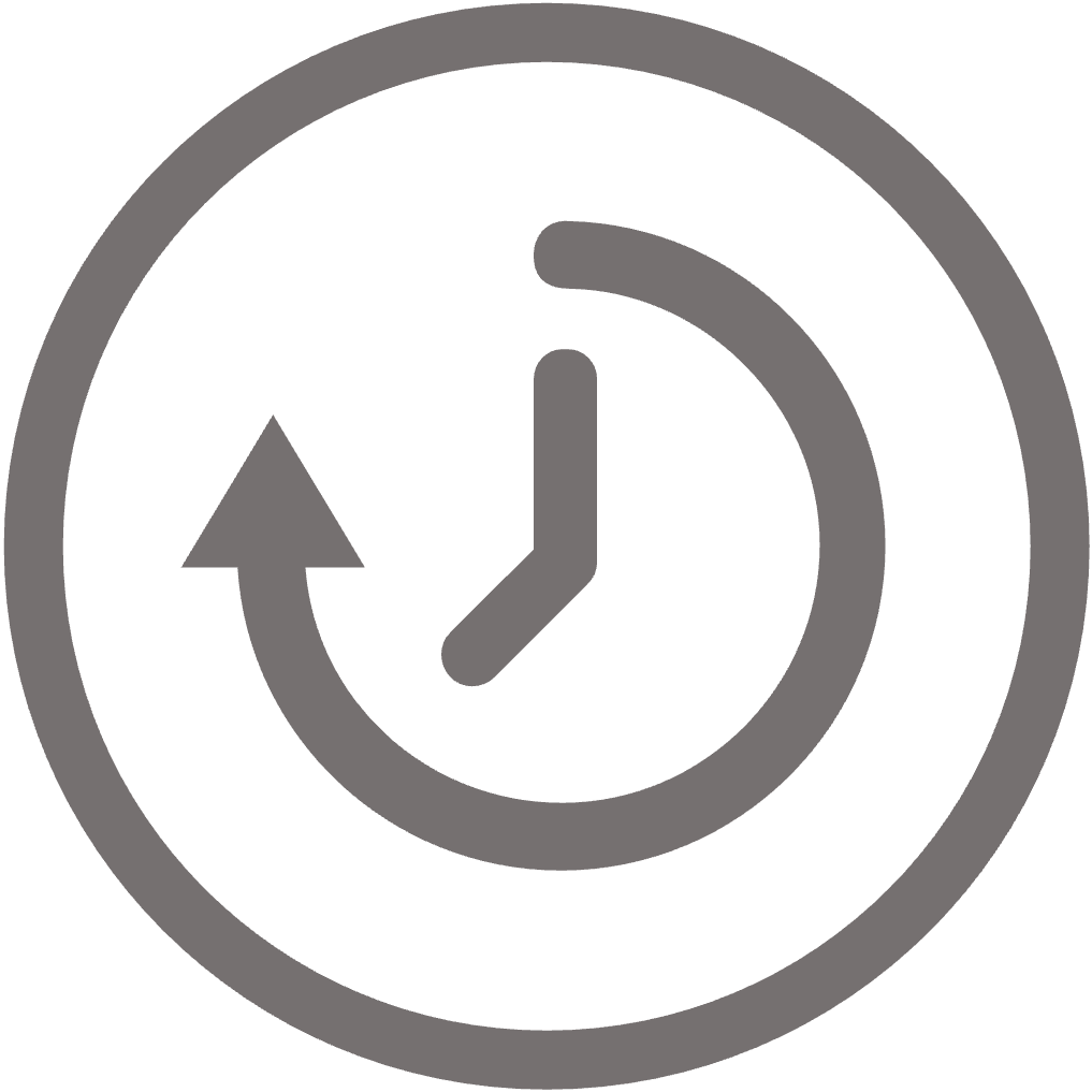 Icon of a clockwise arrow around a clock face all inside a circle