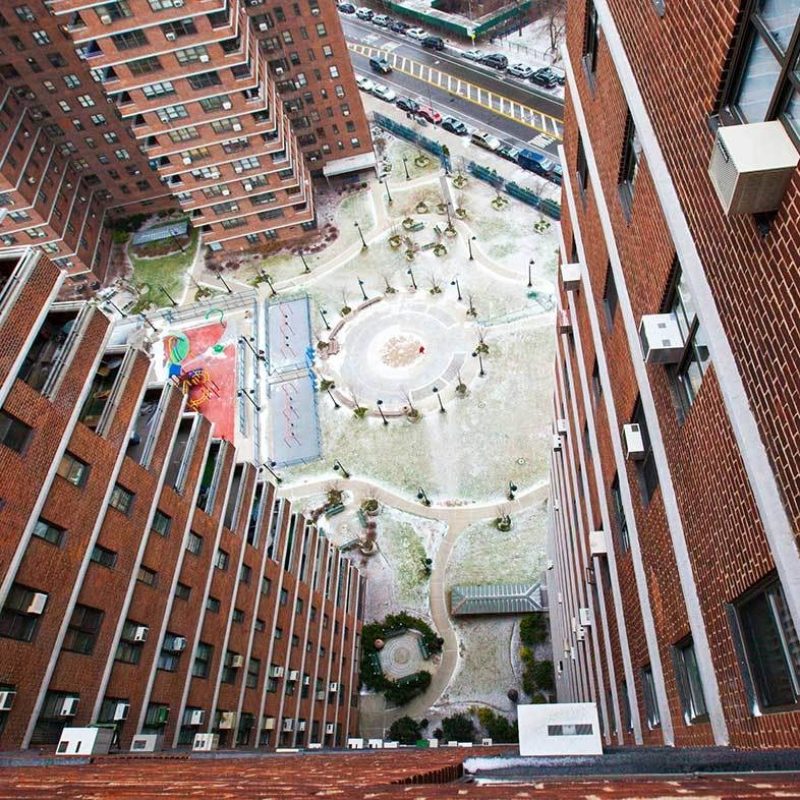 Aerial view of public housing buildings