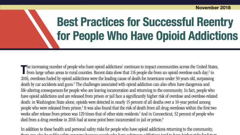 Best Practices for Successful Reentry for People Who Have Opioid Addictions report cover image