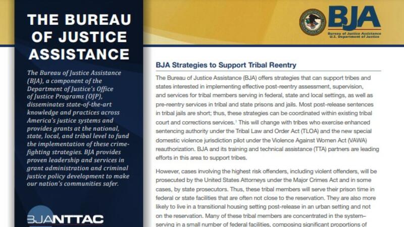 Bureau of Justice Assistance Tribal Reentry Fact Sheet Cover