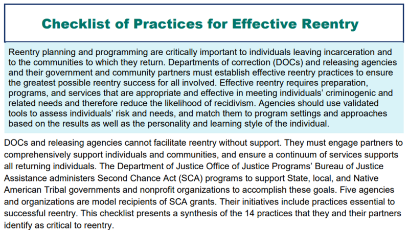 Checklist of Practices for Effective Reentry Cover