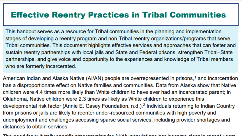 Effective Reentry Practices in Tribal Communities Cover