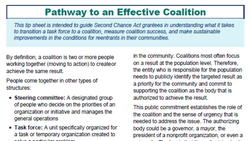 Pathway to an Effective Coalition Tip Sheet