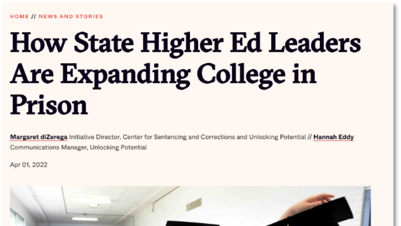 State Higher Education Expanding College in Prison article cover