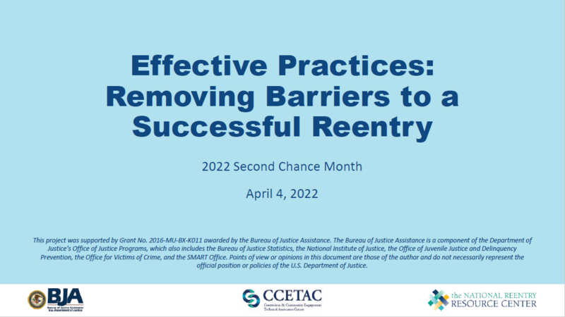 Effective Practices: Removing Barriers to a Successful Reentry Cover