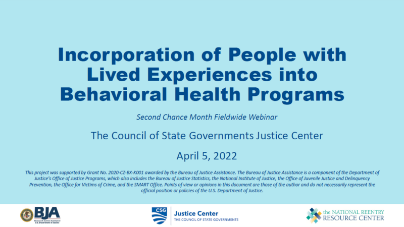 Incorporating People with Lived Experience into Behavioral Health Programs Cover