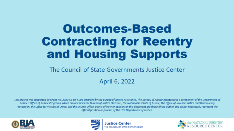 Outcomes-Based Contracting for Reentry and Housing Supports Cover